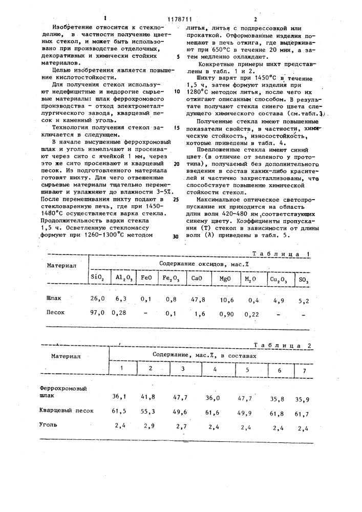 Цветное стекло (патент 1178711)