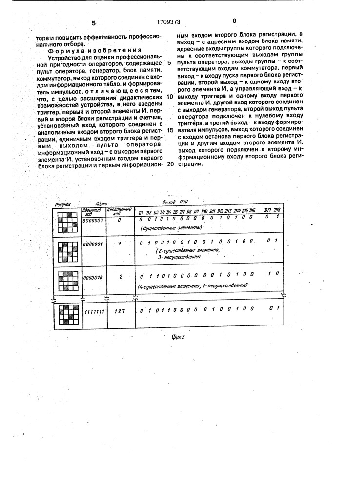 Устройство для оценки профессиональной пригодности операторов (патент 1709373)
