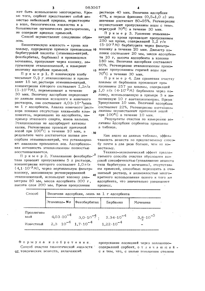 Способ очистки биологической жидкости от токсических веществ (патент 983067)