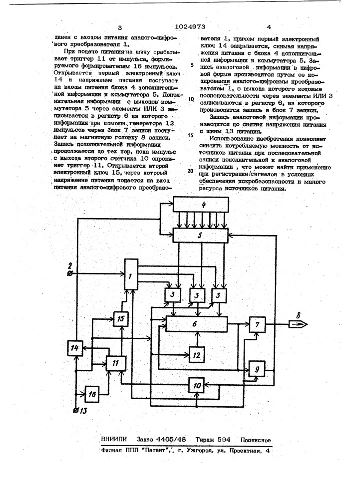 Устройство для цифровой магнитной записи (патент 1024974)