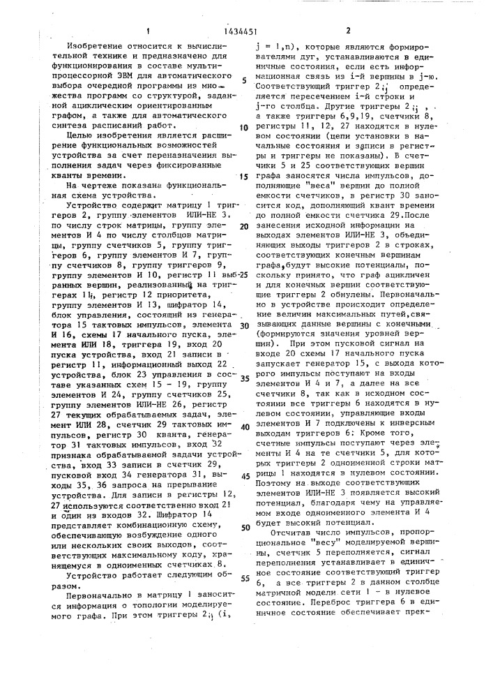 Устройство планирования вычислительного процесса в мультипроцессорной системе (патент 1434451)
