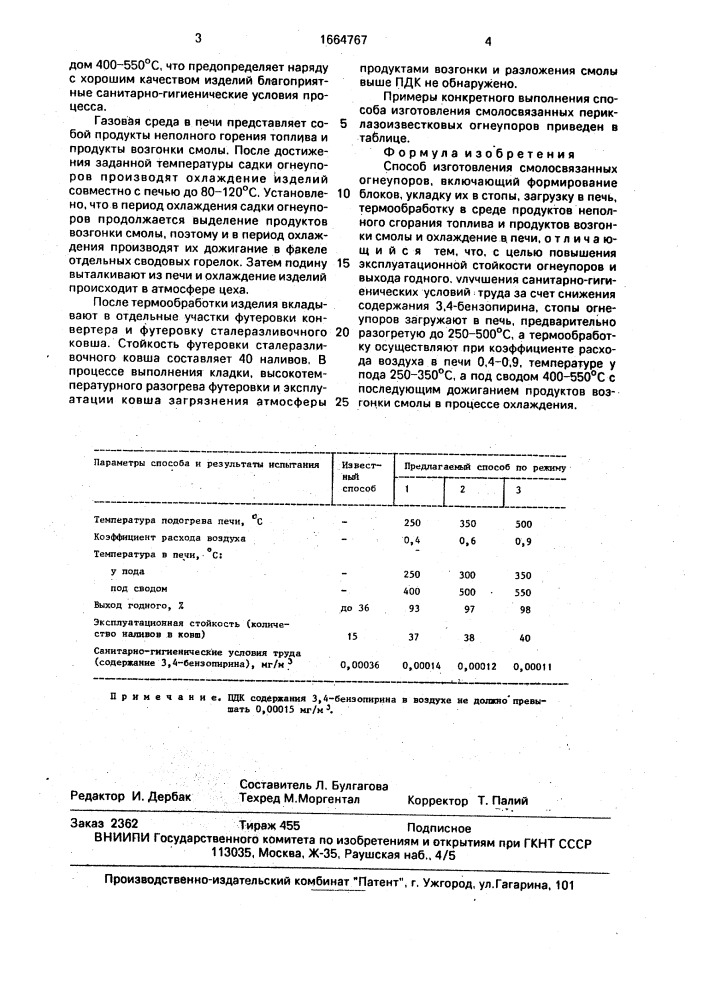 Способ изготовления смолосвязанных огнеупоров (патент 1664767)