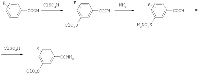 Способ получения арилхлорсульфонилбензамидов из бензойных кислот (патент 2298548)