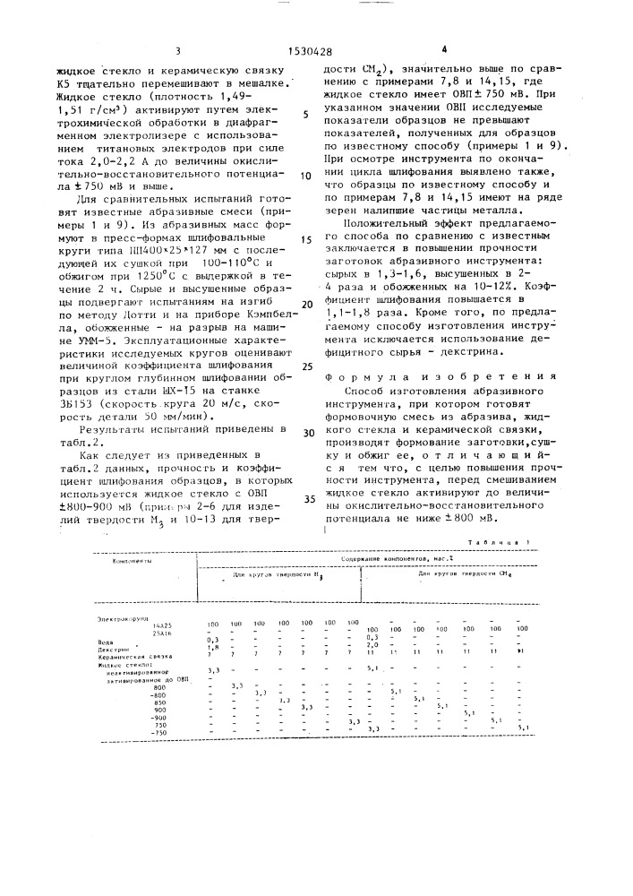 Способ изготовления абразивного инструмента (патент 1530428)