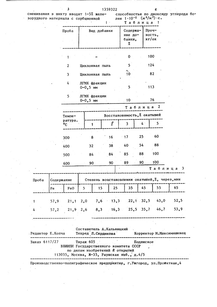 Способ получения окатышей (патент 1359322)