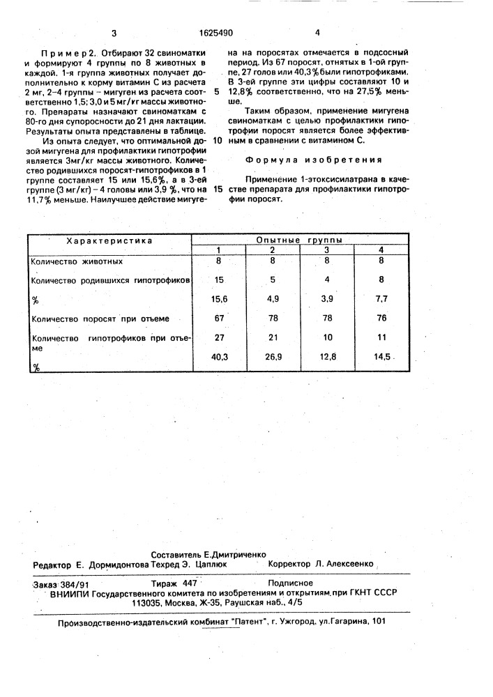 Препарат для профилактики гипотрофии поросят (патент 1625490)