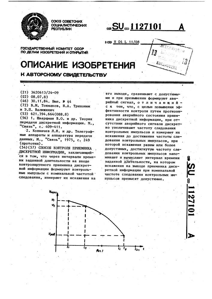 Способ контроля приемника дискретной информации (патент 1127101)