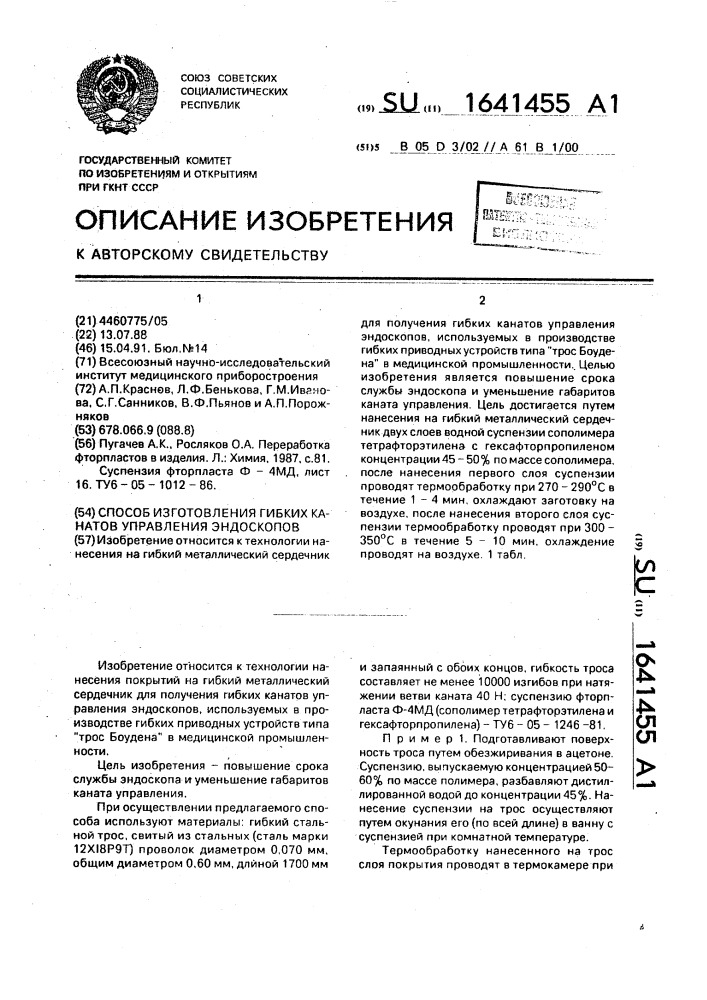 Способ изготовления гибких канатов управления эндоскопов (патент 1641455)