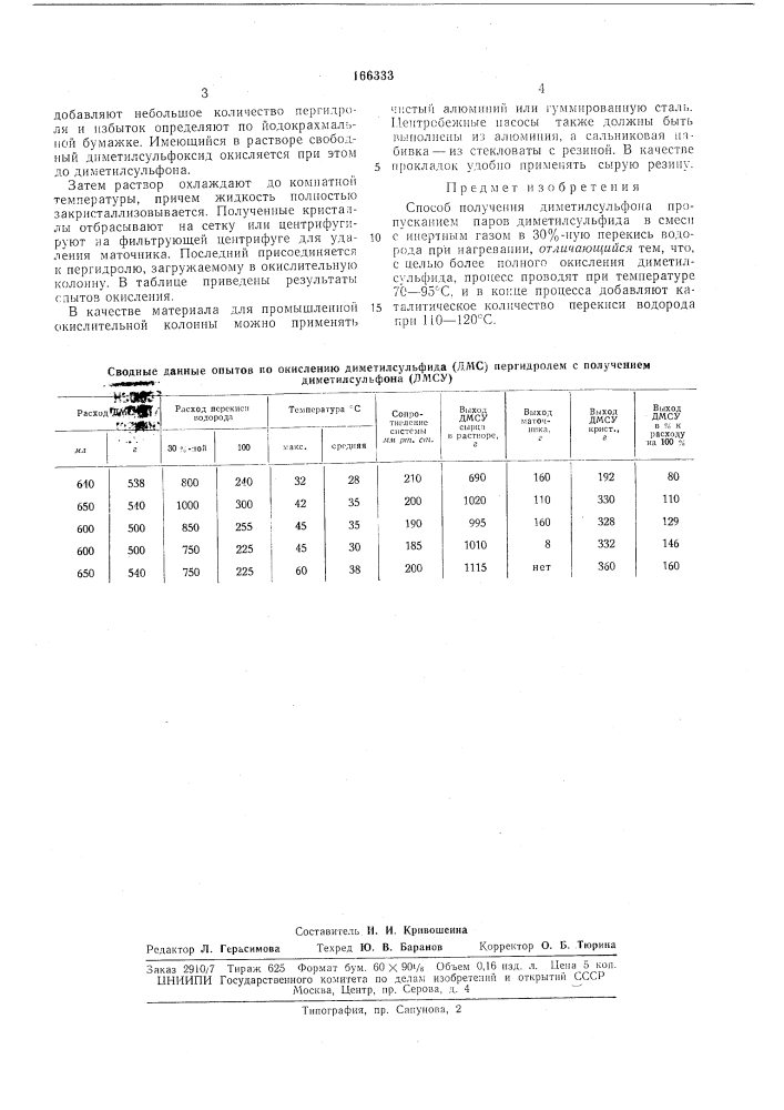 Способ получения диметилсульфона (патент 166333)