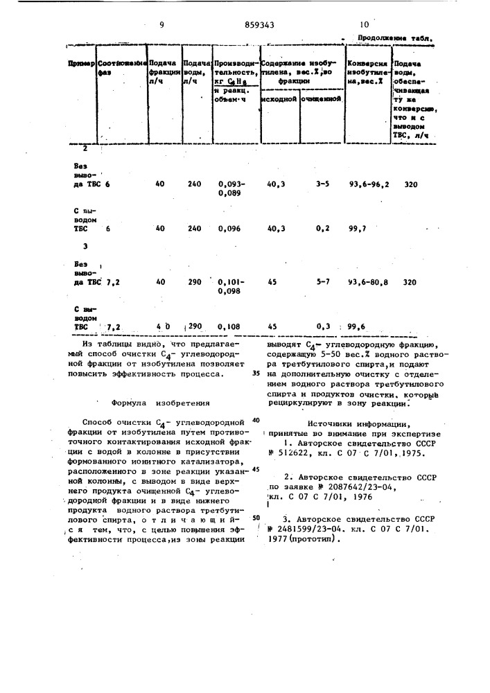 Способ очистки -углеводородной фракции от изобутилена (патент 859343)