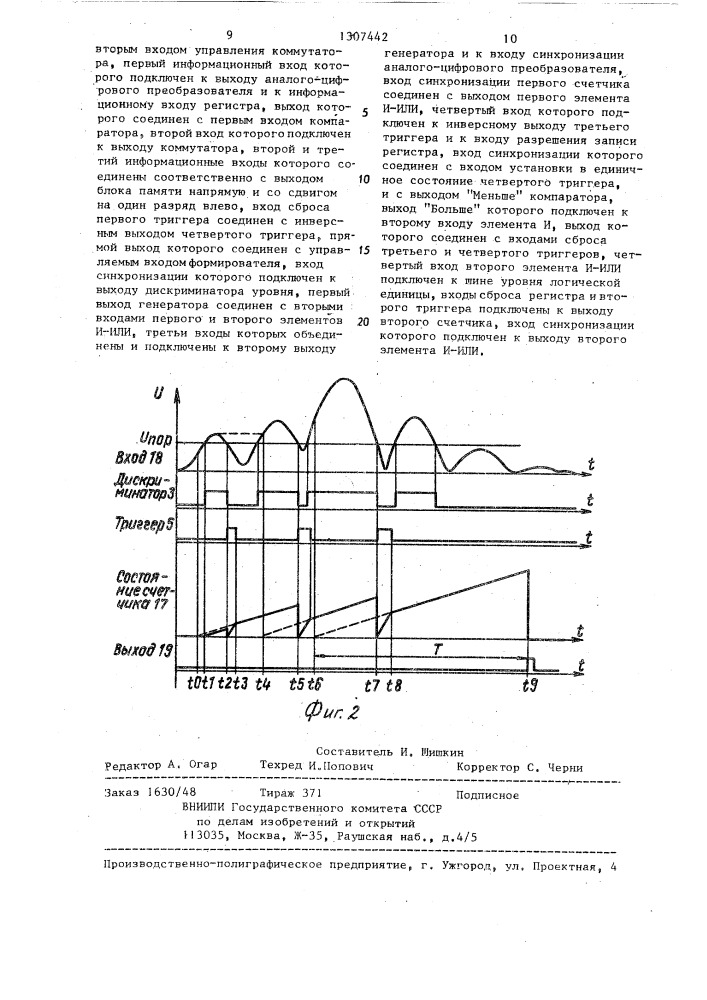 Устройство для определения временного положения сигнала (патент 1307442)