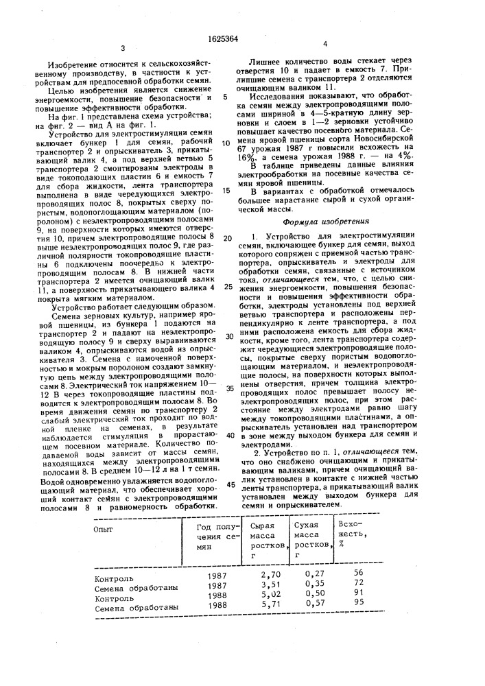 Устройство для электростимуляции семян (патент 1625364)