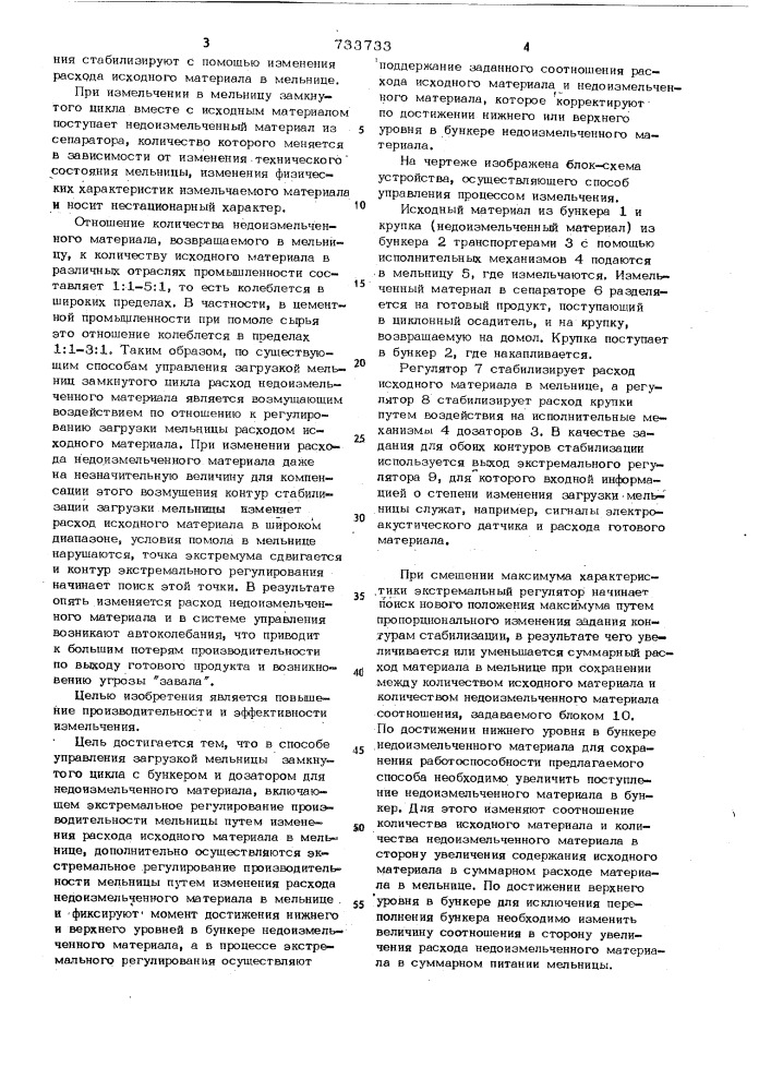 Способ управления загрузкой мельницы замкнутого цикла с бункером и дозатором для недоизмельченного материала (патент 733733)