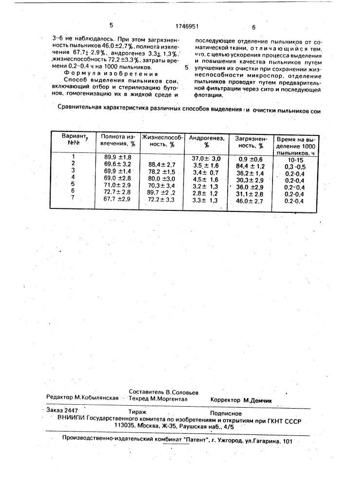 Способ выделения пыльников сои (патент 1746951)