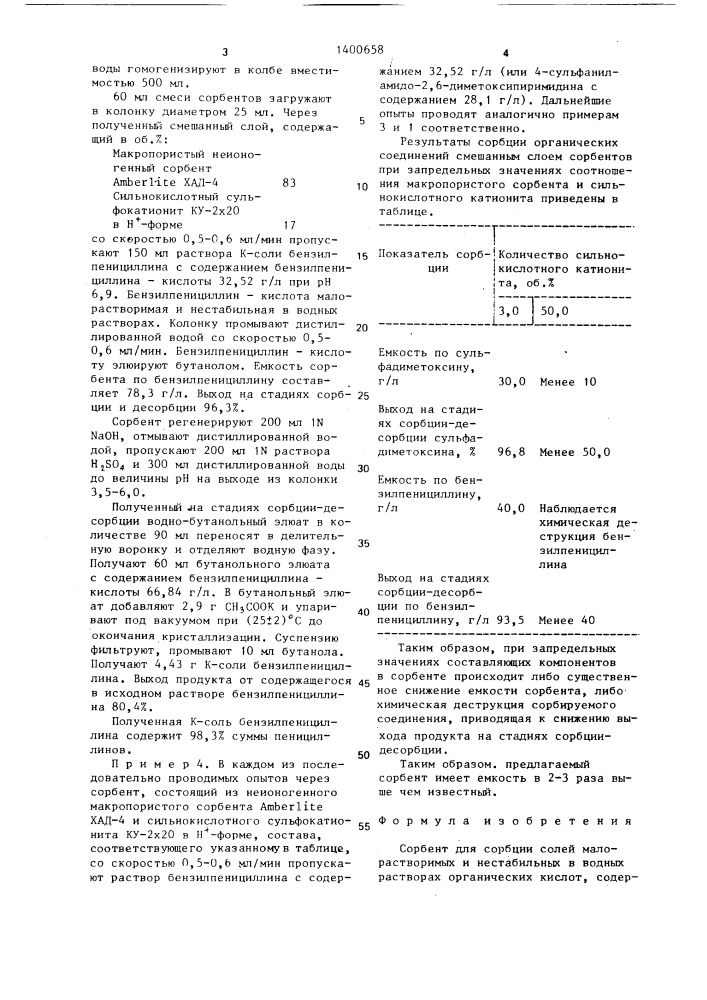 Сорбент для сорбции солей малорастворимых и нестабильных в водных растворах органических кислот (патент 1400658)