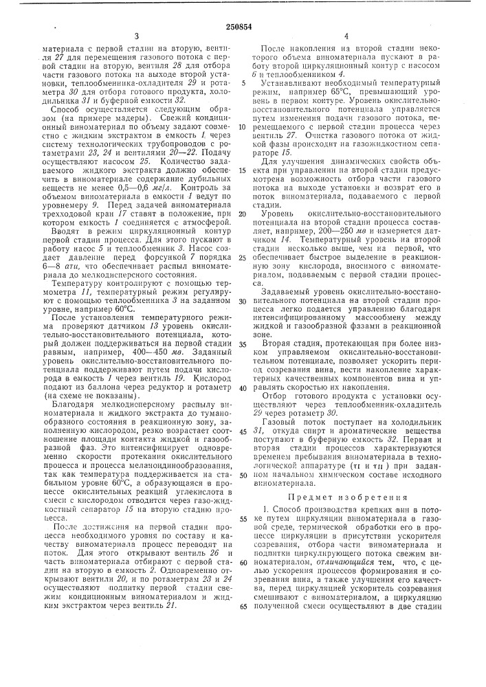 Способ производства крепких вин в потоке (патент 250854)