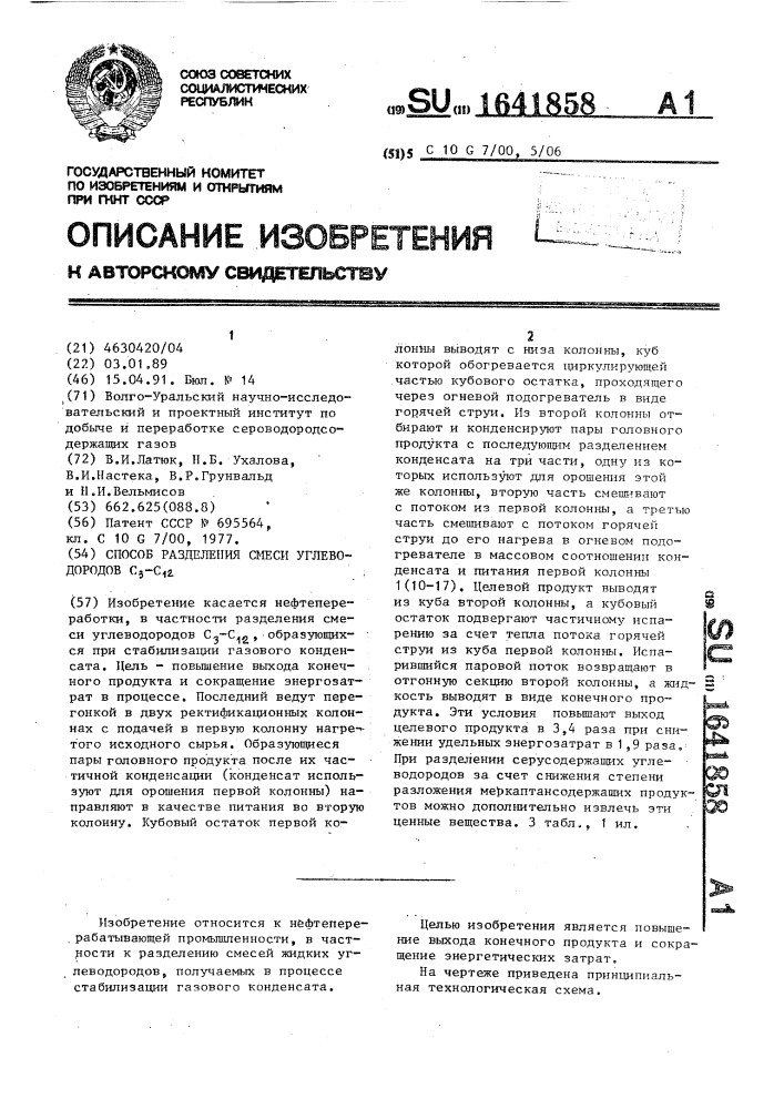 Способ разделения смеси углеводородов с @ -с @ (патент 1641858)
