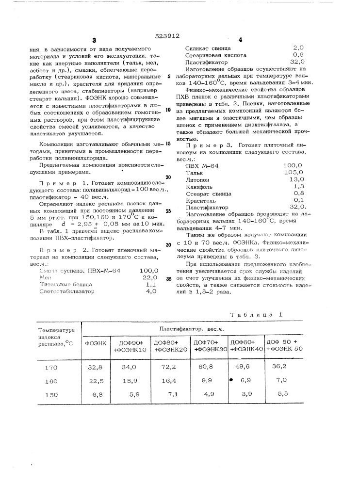 Поливинилхлоридная композиция (патент 523912)