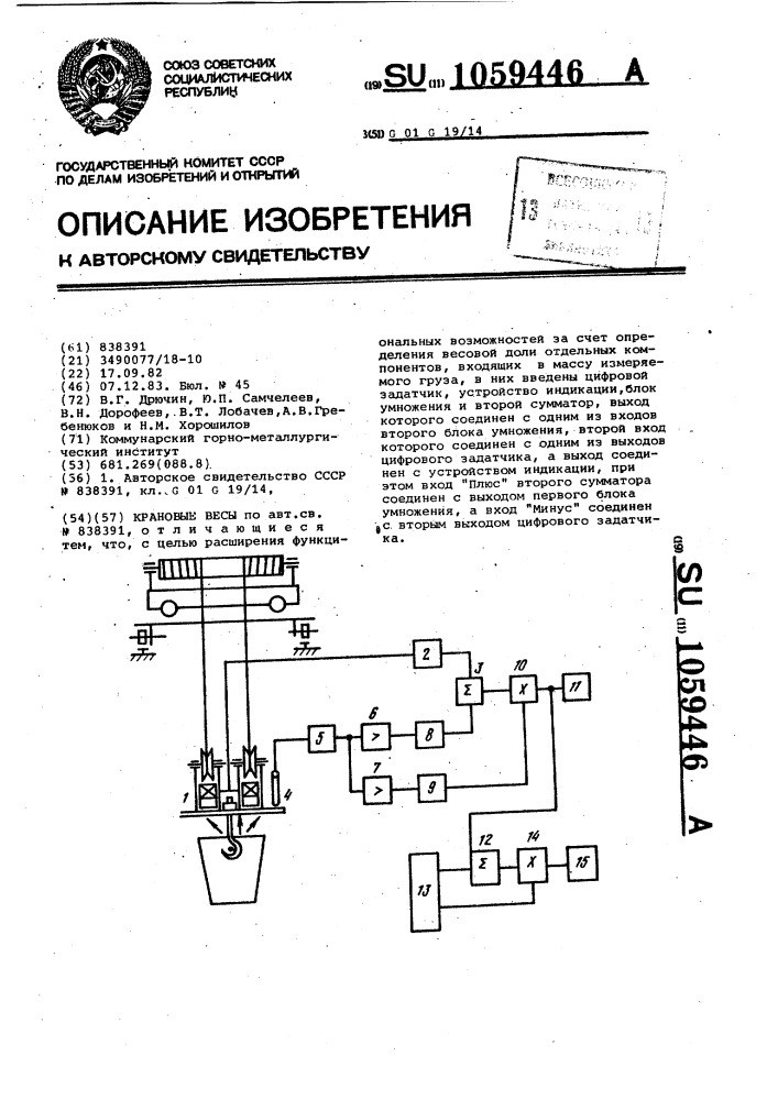 Крановые весы (патент 1059446)