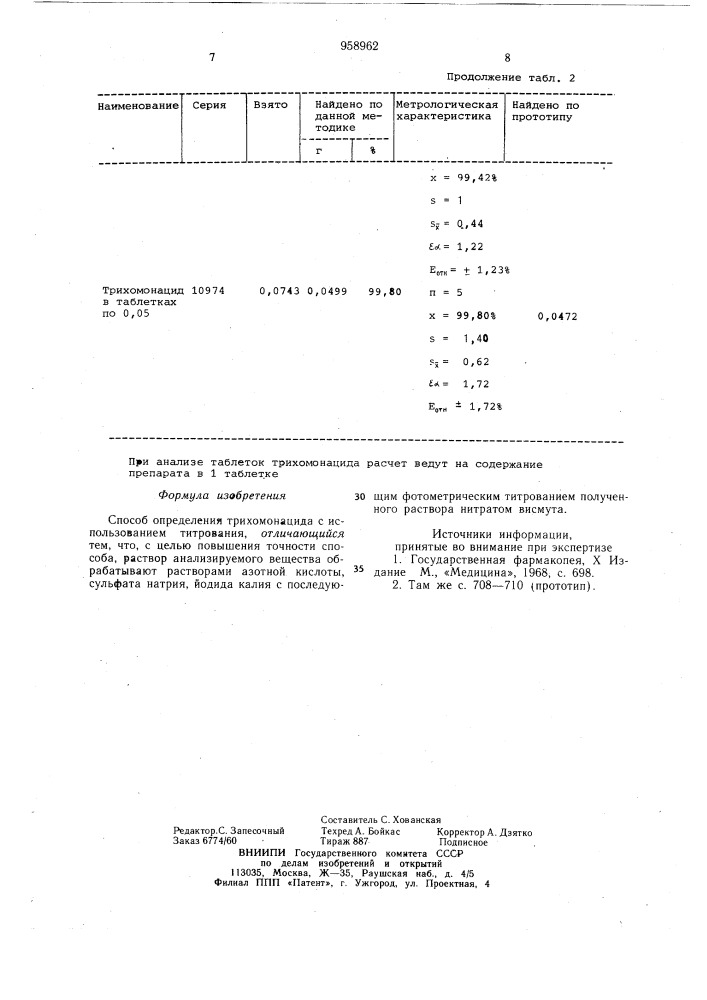 Способ определения трихомонацида (патент 958962)