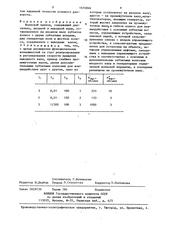 Волновой привод (патент 1435866)
