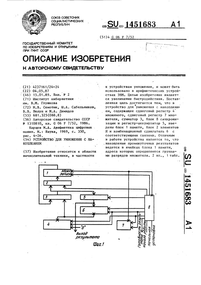 Устройство для умножения с накоплением (патент 1451683)