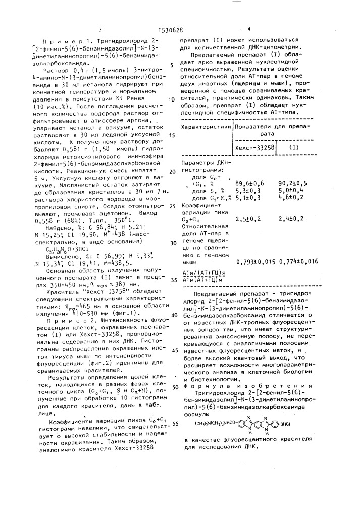 Тригидрохлорид 2-[2-фенил-5(6)-бензимидазолил]-n-(3- диметиламинопропил)-5(6)-бензимидазолкарбоксамида в качестве флуоресцентного красителя для исследования днк (патент 1530628)