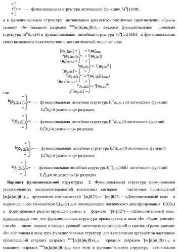 Способ формирования упорядоченных последовательностей аналоговых сигналов частичных произведений [ni]&amp;[mj]f(h) cd аргументов сомножителей &#177;[ni]f(2n) и &#177;[mj]f(2n) - &quot;дополнительный код&quot; в пирамидальном умножителе f ( cd ) для последующего логического дешифрования f1(cd ) и формирования результирующей суммы в формате &#177;[s ]f(2n) - &quot;дополнительный код&quot; и функциональная структура для его реализации (варианты русской логики) (патент 2463645)