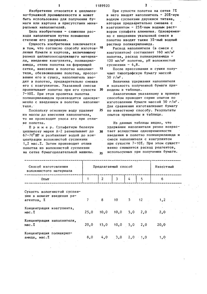 Способ изготовления бумаги и картона (патент 1189920)