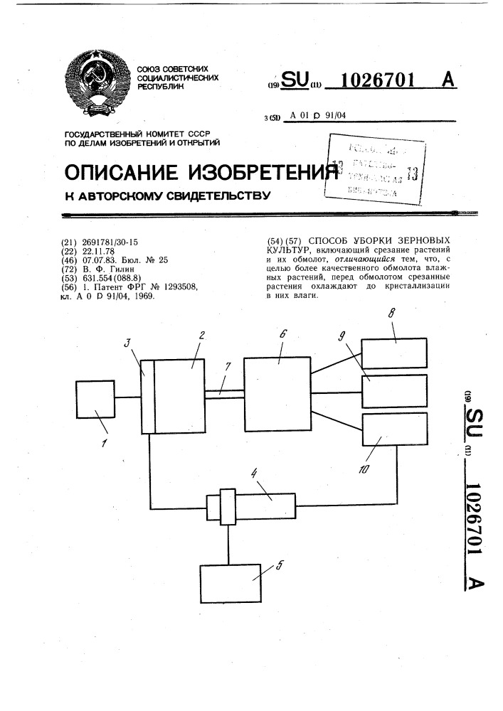 Способ уборки зерновых культур (патент 1026701)