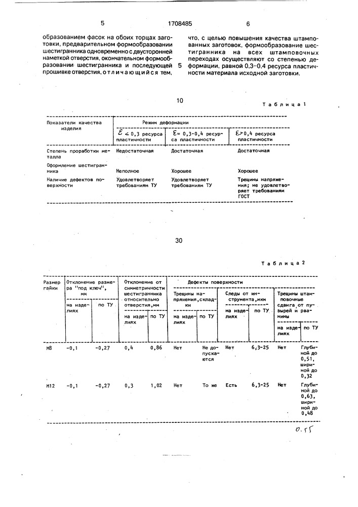 Способ холодной штамповки заготовок шестигранных гаек (патент 1708485)