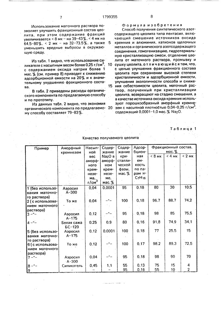 Способ получения синтетического азотсодержащего цеолита типа пентасил (патент 1799355)