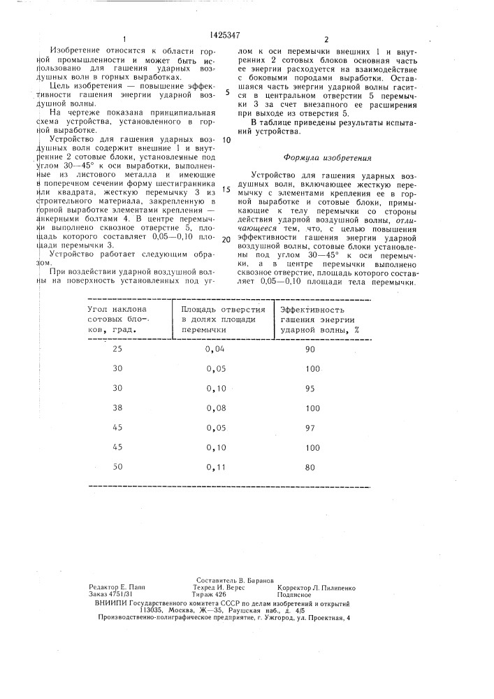 Устройство для гашения ударных воздушных волн (патент 1425347)