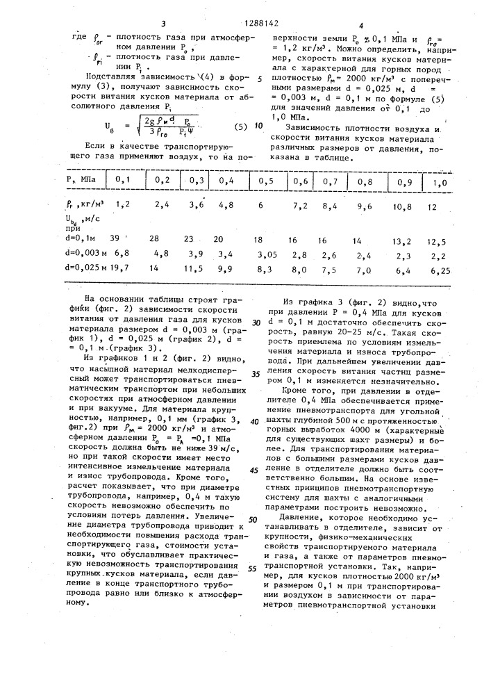 Установка для пневматического транспортирования сыпучих материалов (патент 1288142)