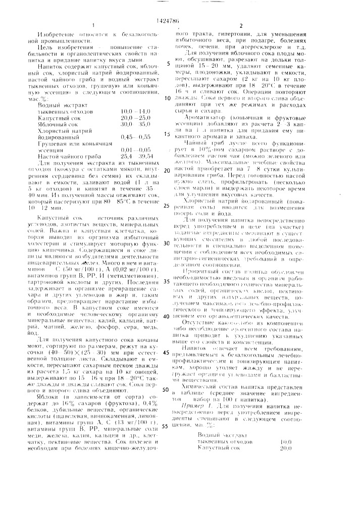 Безалкогольный напиток "пекнавит-2 (патент 1424786)