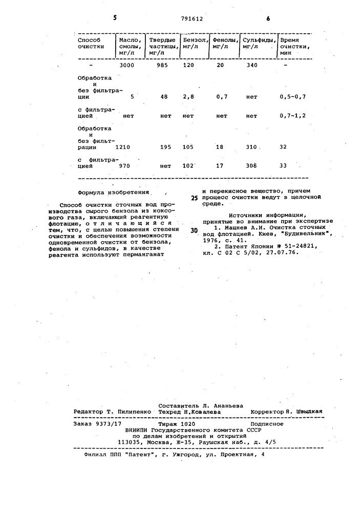 Способ очистки сточных вод (патент 791612)