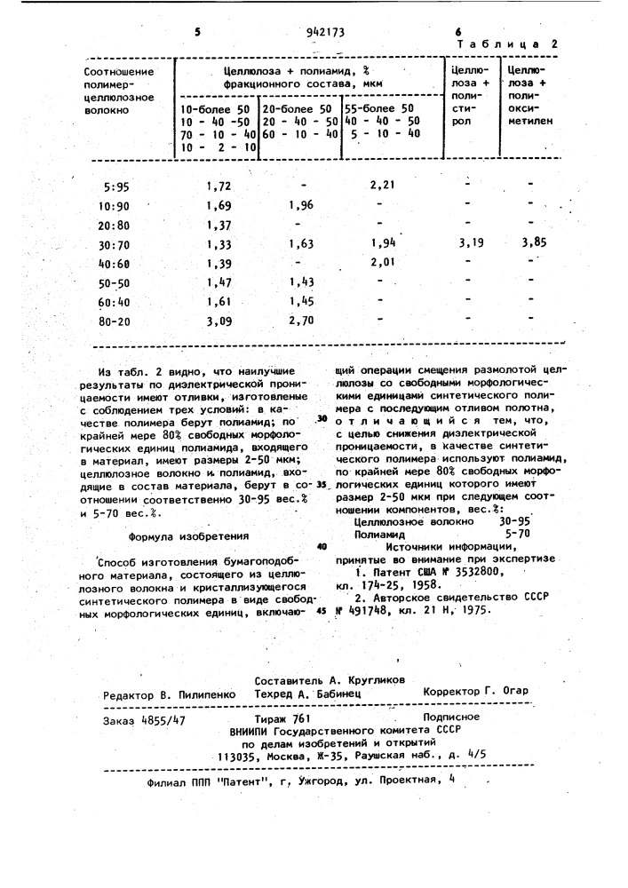 Способ изготовления бумагоподобного материала (патент 942173)