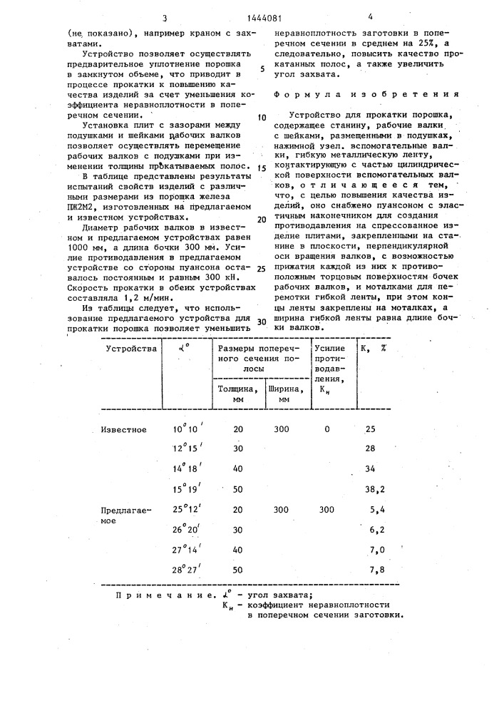 Устройство для прокатки порошка (патент 1444081)