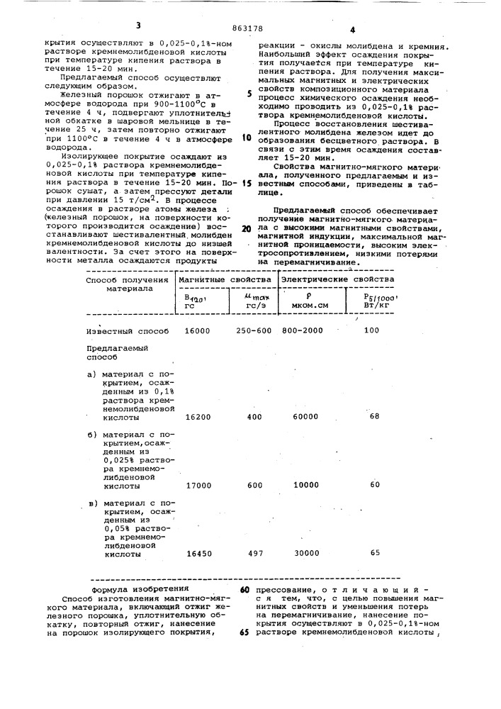 Способ изготовления магнитно-мягкого материала (патент 863178)