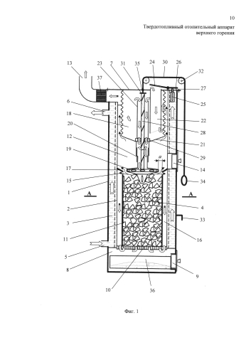 Твёрдотопливный отопительный аппарат верхнего горения (патент 2592700)