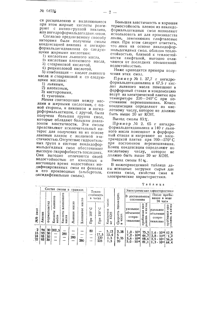 Способ получения анилидоформальдегидных смол (патент 64526)