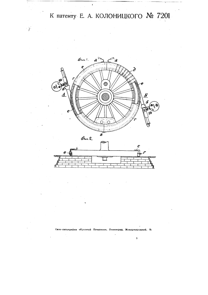 Нефтяной горн для нагревания колесных бандажей (патент 7201)