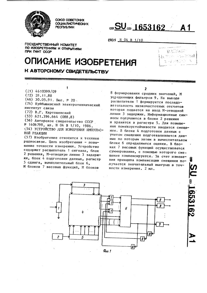 Устройство для измерения импульсной реакции (патент 1653162)