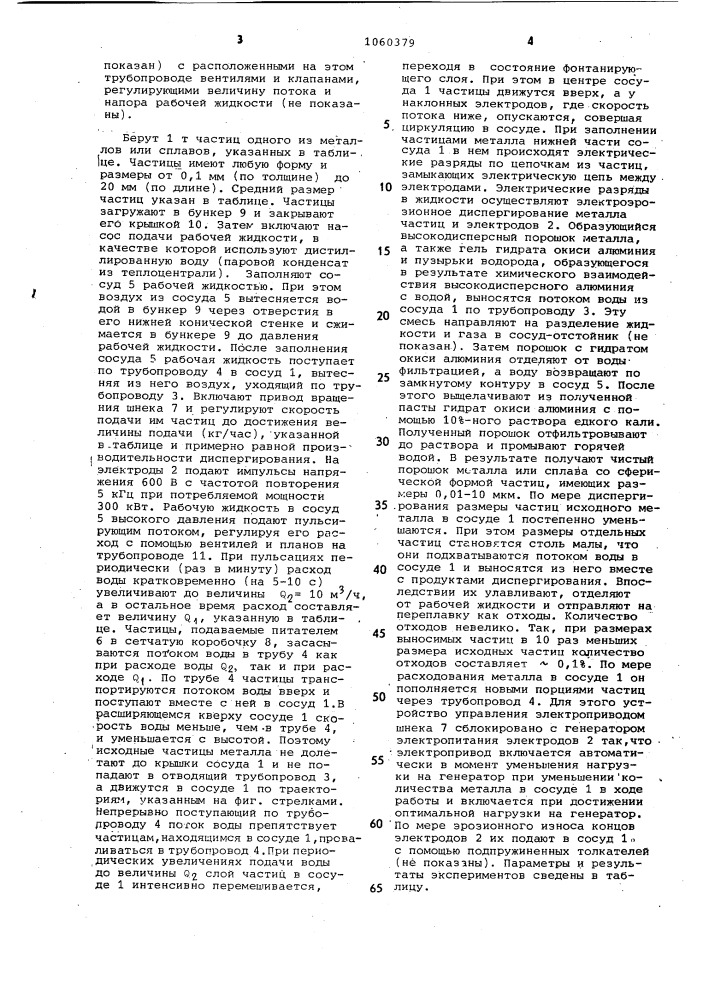 Способ электроэрозионного диспергирования металлов и сплавов (патент 1060379)