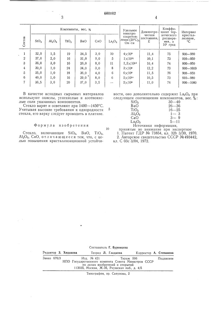 Стекло (патент 600102)