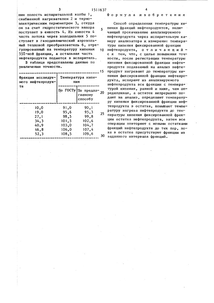 Способ определения температуры кипения фракций нефтепродуктов (патент 1511637)