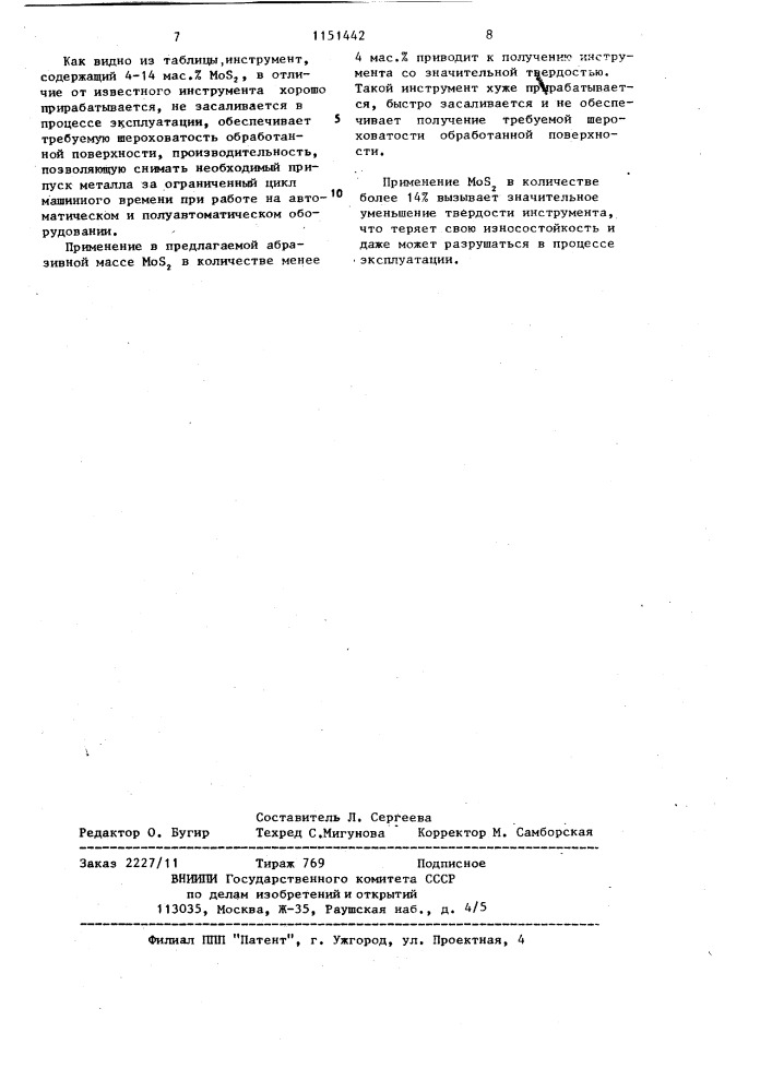 Масса для изготовления абразивного инструмента (патент 1151442)