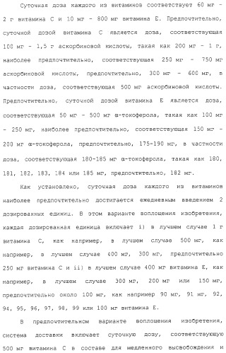 Фармацевтическая система доставки витамина с и витамина е и применение комбинации витаминов с и е для профилактики или лечения состояний, связанных с окислительной нагрузкой (патент 2309733)