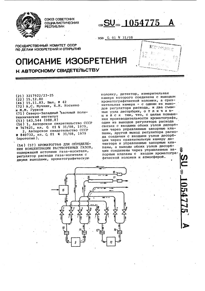 Хроматограф для определения концентрации растворенных газов (патент 1054775)