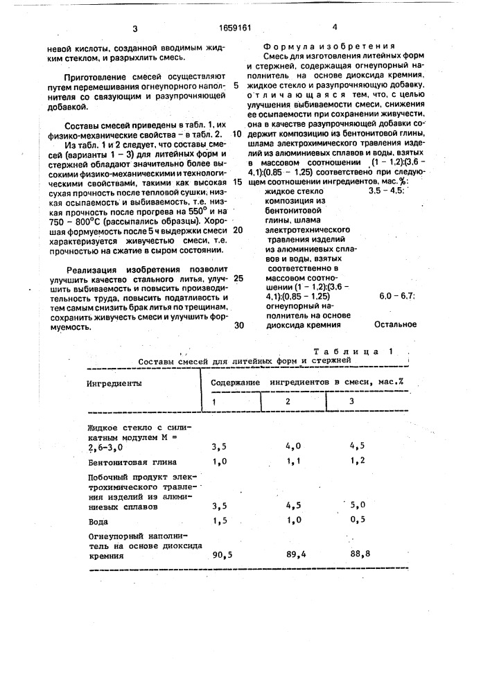 Смесь для изготовления литейных форм и стержней (патент 1659161)